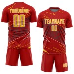 Red Sports Sublimation Jersey Uniform Lines Gold-White Soccer Custom Red Sports Sublimation Jersey Uniform Lines Gold-White Soccer Custom