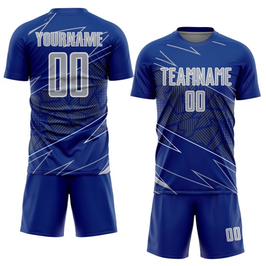 Soccer Uniform Lines Sublimation Sports Gray-White Custom Jersey Royal Soccer Uniform Lines Sublimation Sports Gray-White Custom Jersey Royal